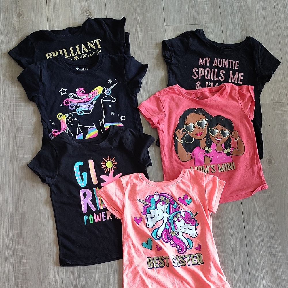 Girls Unicorn & Graphic Tee Bundle - Black & Pink Tops Size 4t/4